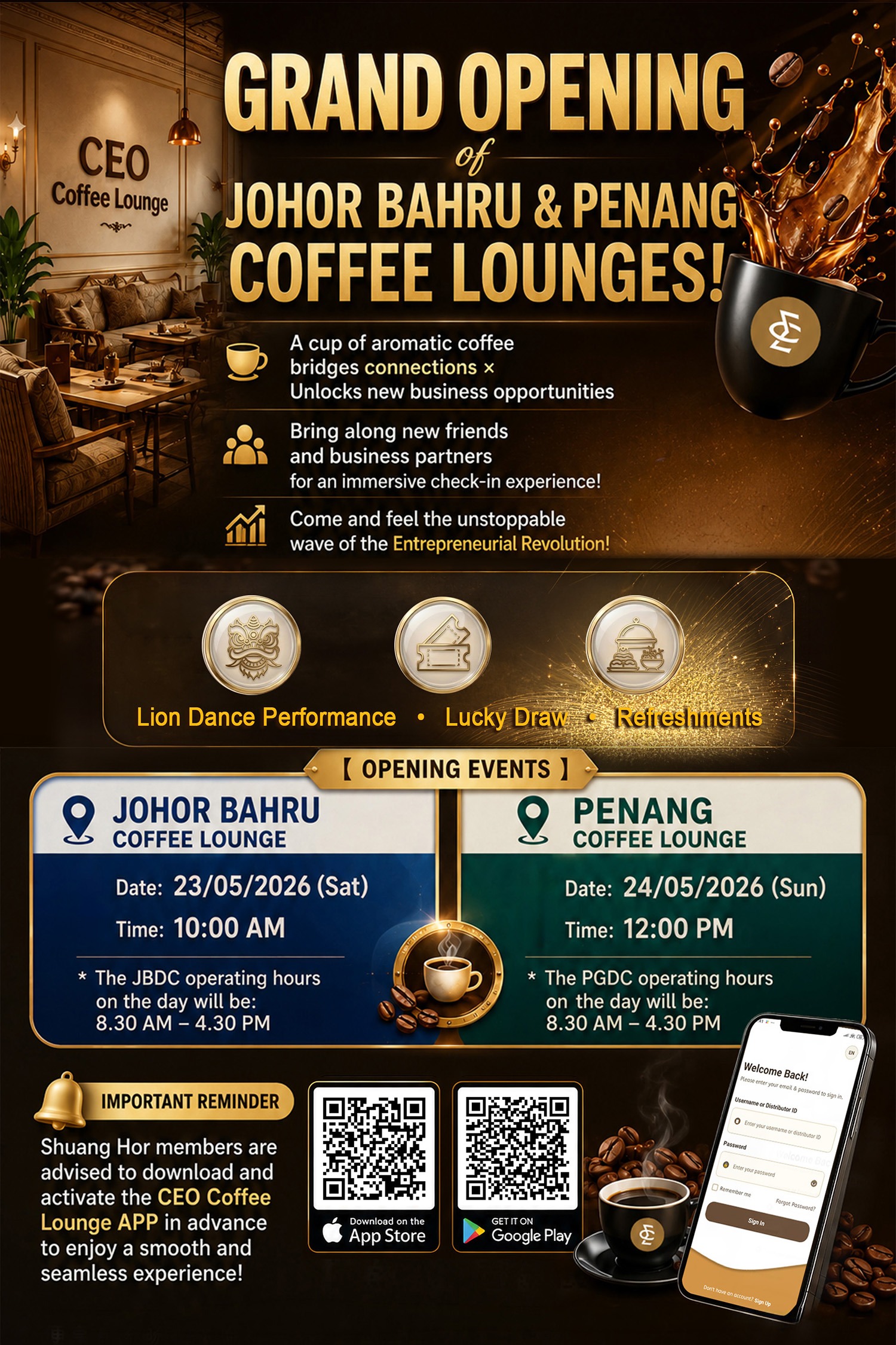 Grand Opening of Johor Bahru & Penang Coffee Lounges!  