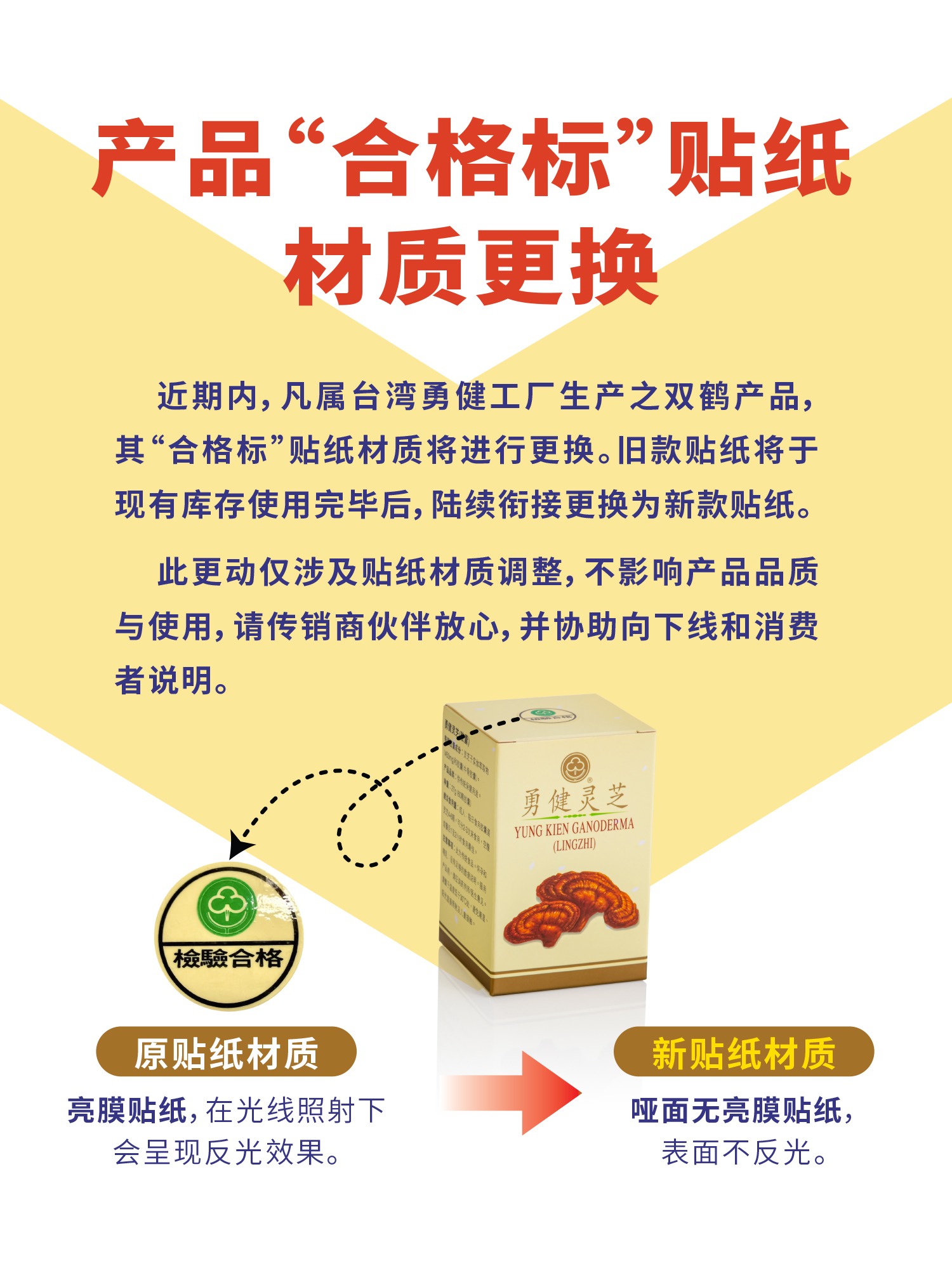 产品“合格标”贴纸材质更换