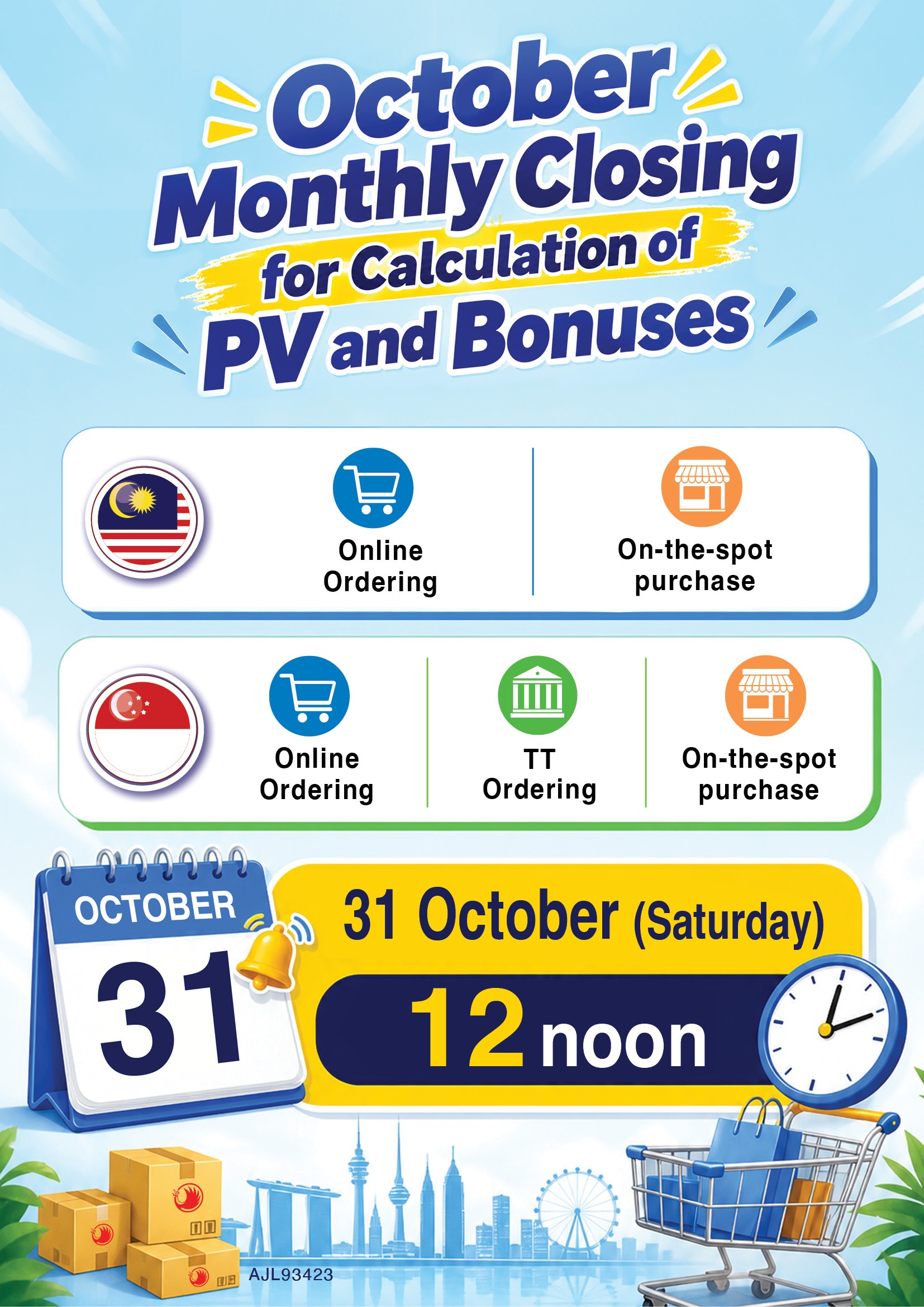 October Monthly Closing for calculation of PV and bonuses
