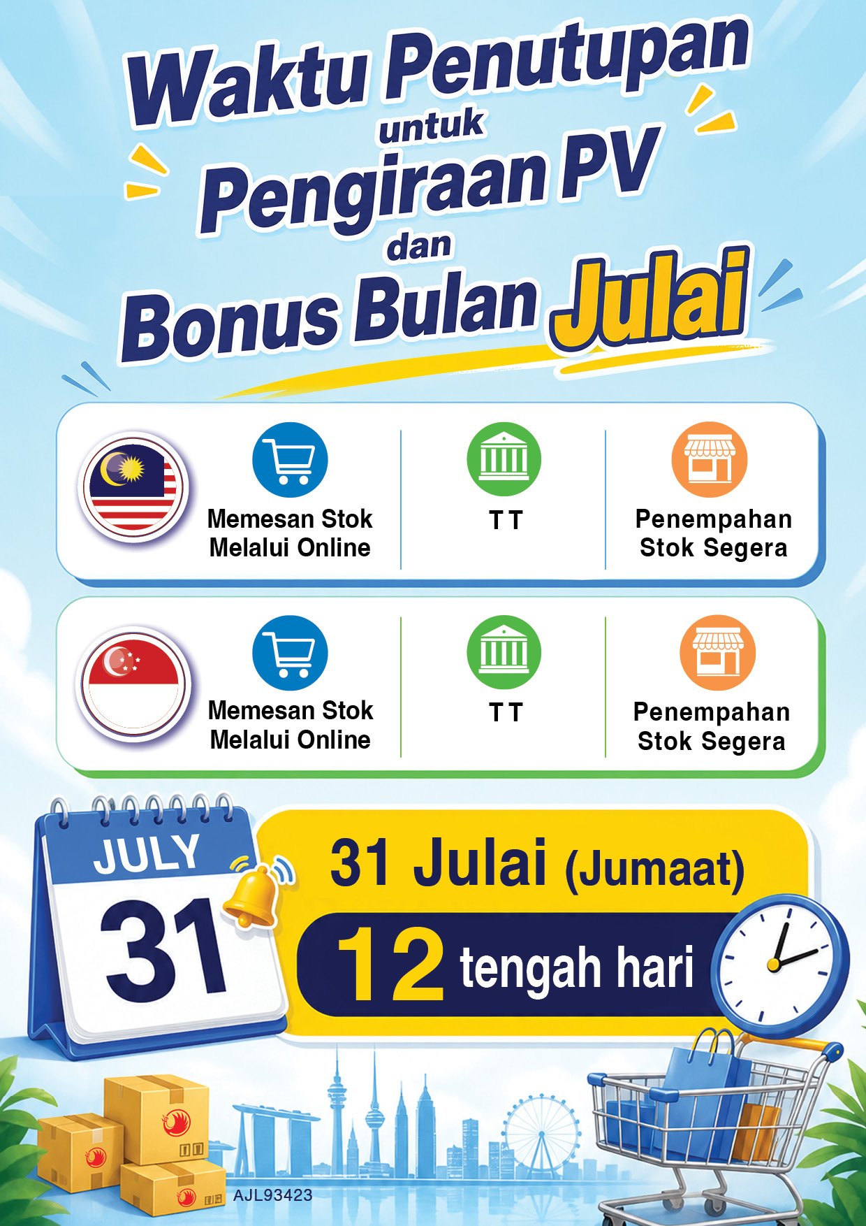 Waktu Penutupan untuk Pengiraan PV dan Bonus Bulan Julai