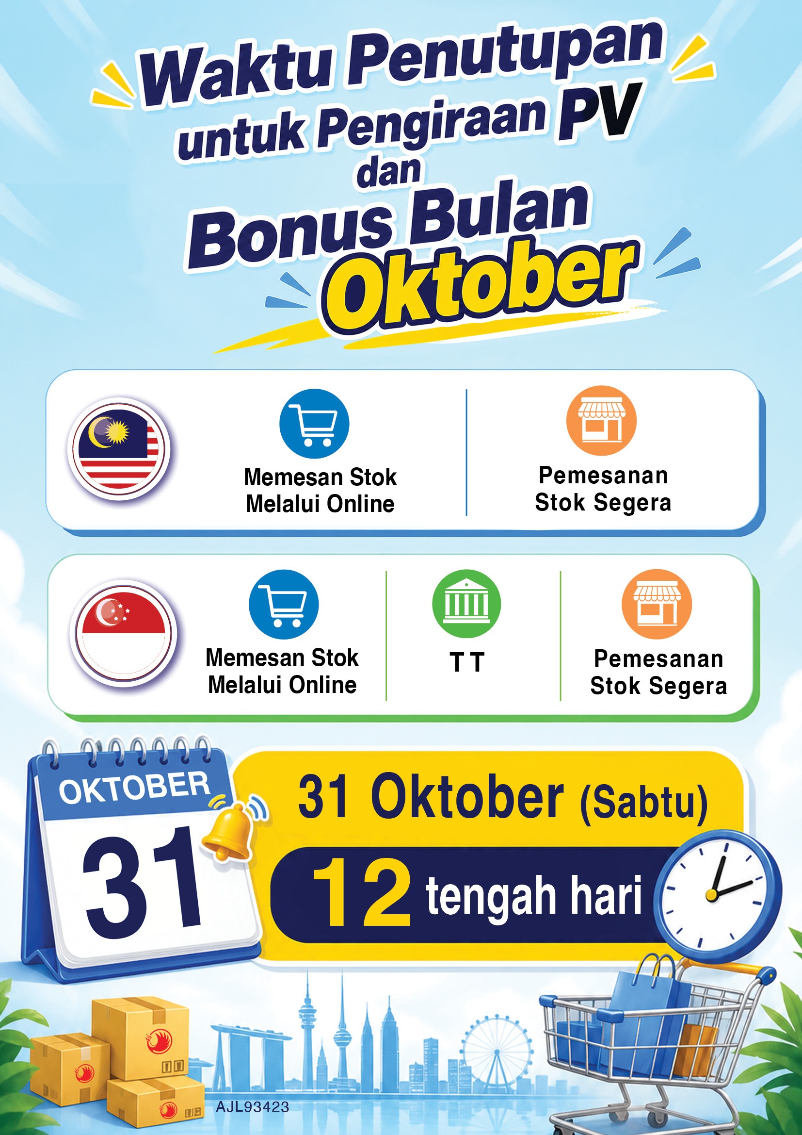 Waktu Penutupan untuk Pengiraan PV dan Bonus Bulan Oktober