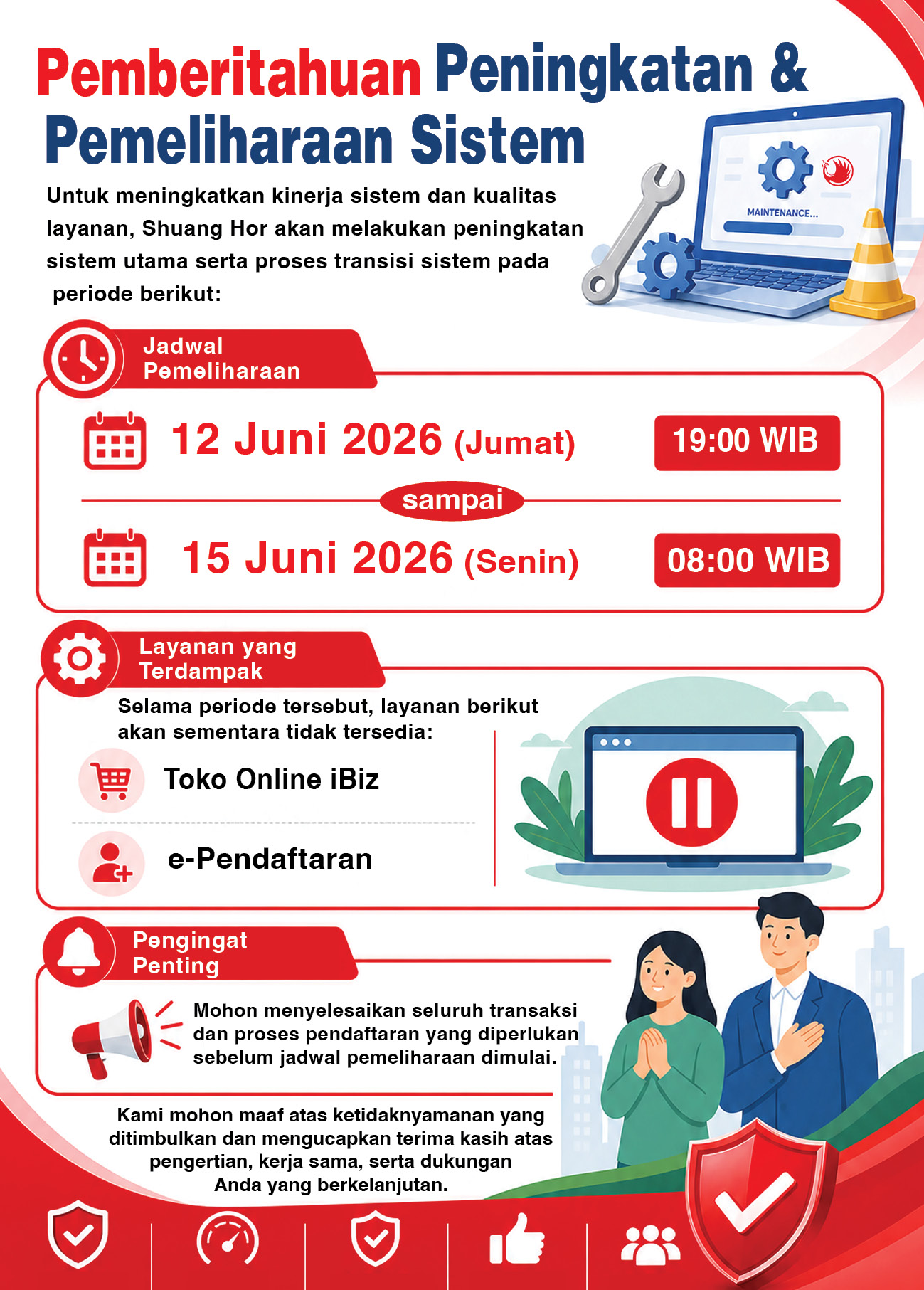 Pemberitahuan Peningkatan & Pemeliharaan Sistem